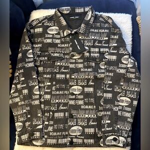 New Men Homme + Femme Logo Print Denim Jacket Size XL